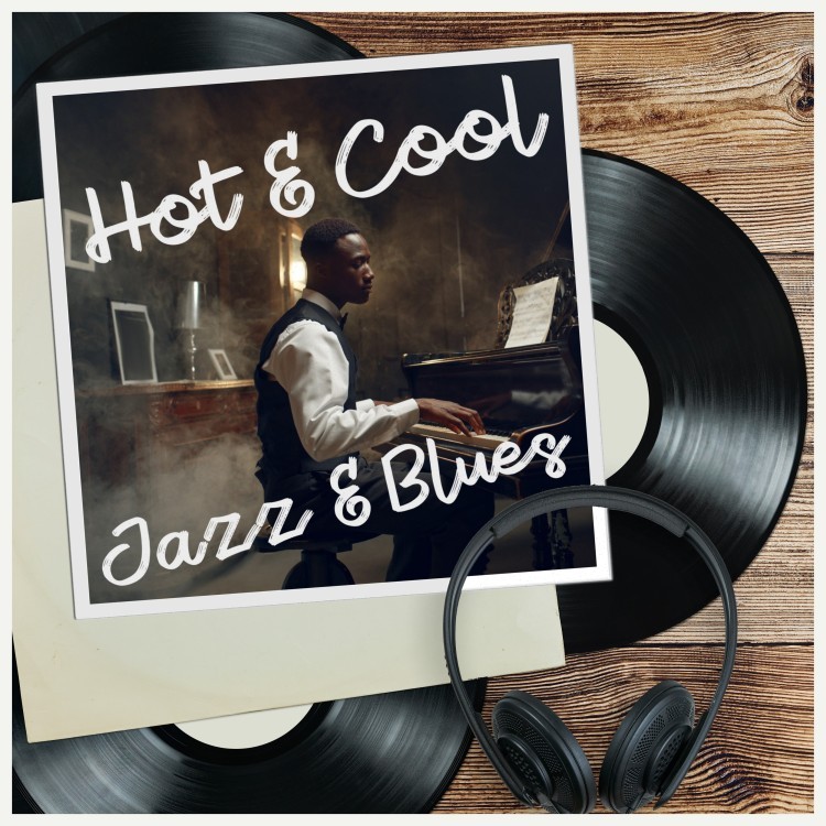 Hot & Cool - The Jazz and Blues Album cover. Companion album to Hot & Cool the Jazz & Blues Hour hosted by Chris Coxon on Durham On Air.